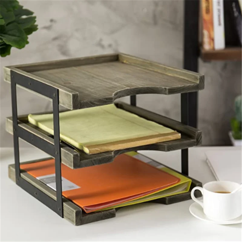 Рама 3-х уровневая Desktop файл папка бумажный Органайзер фотообои Деревенский коричневый деревянный офисный стол лоток для документов с