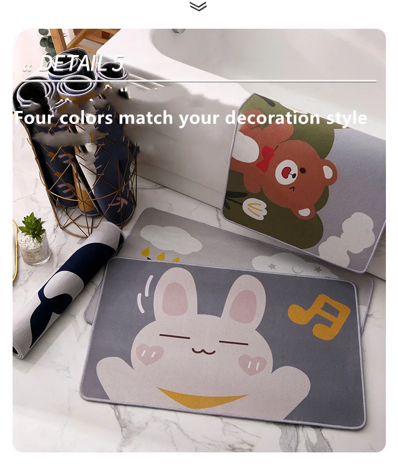 OEM Customizable Cartoon Bathroom Mats Waterproof Non-Slip Kitchen Living Room Floor Mat Heat Transfer Hotel Home Absorbent manufacture