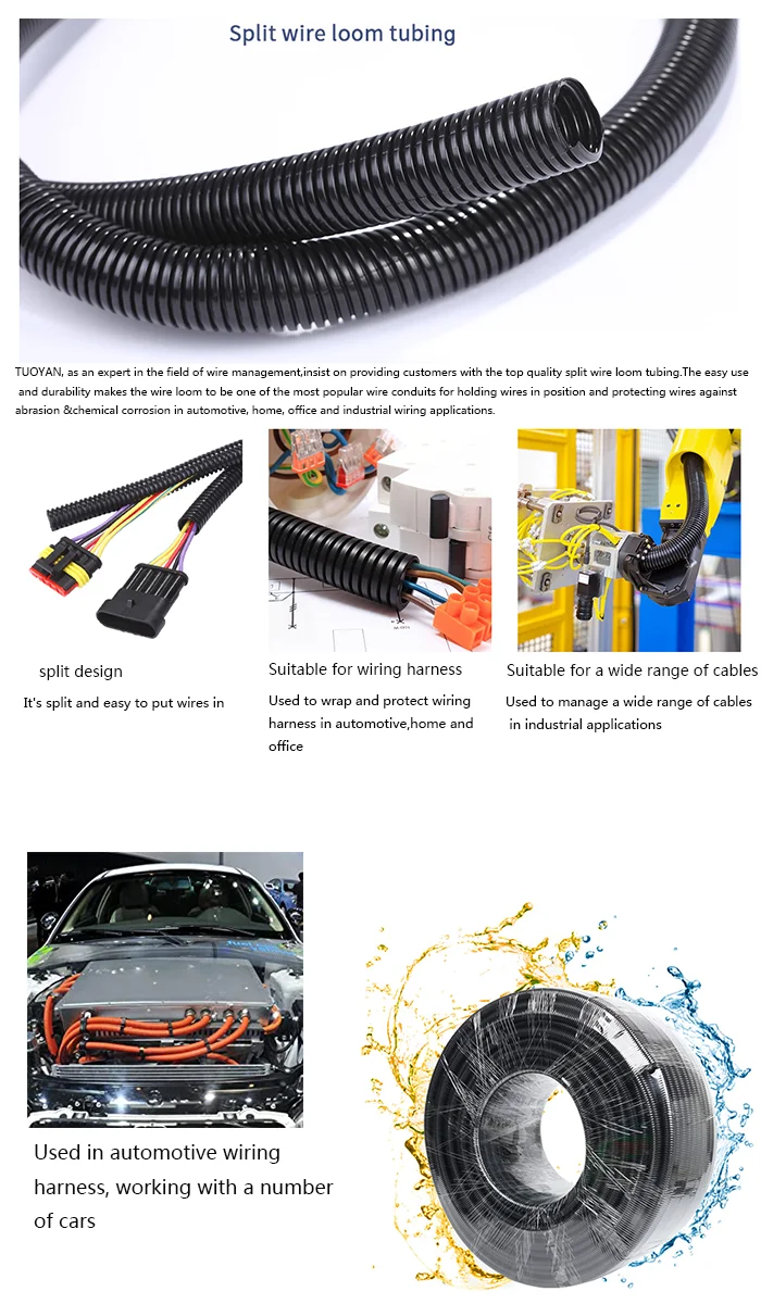 125Deg IATF REACH RoHS CE Approval High Flame Retardant Split Flexible PA6 Nylon NP Corrugated Wire Loom Tube supplier