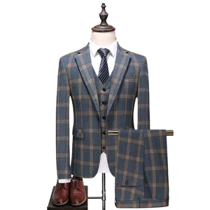 Plaid Wedding Suit Fashion Check Men Vintage Prom Banquet Suits Slim Fit Jacket Vest Pant