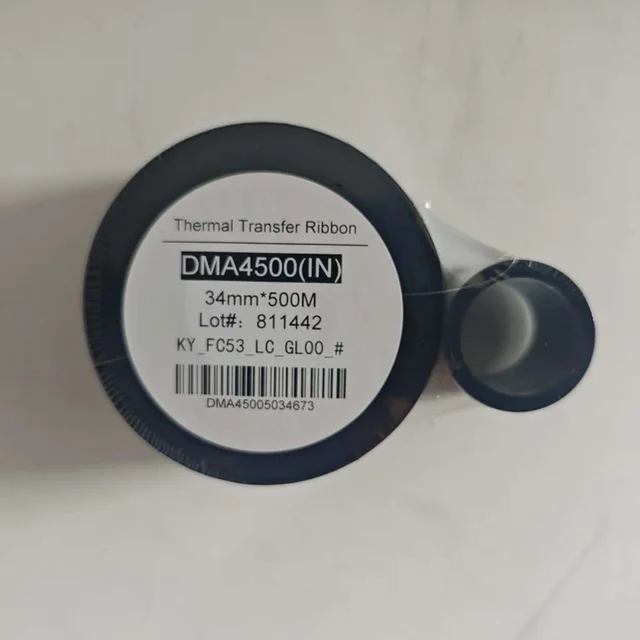 DMA4500 34mm*500m Black PET High Temperature Heat Transfer TTO Coding Machine Ribbon with Encryption for FC32/FC53 Print
