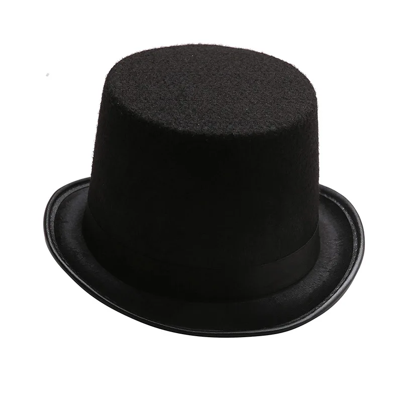 Hot Selling Tall Black Satin Finish Top Hat Vintage Black Felt Tall Top Hat for Magician Circus Ringmaster Steampunk Supplies