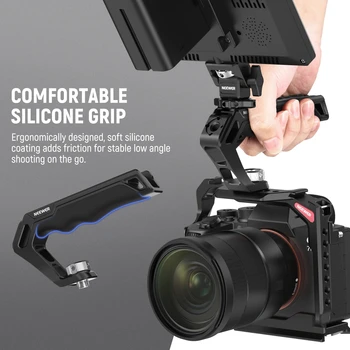 NEEWER Camera Top Handle with 3/8" ARRI Locating Pins Comfort Silicone Grip with 1/4" 3/8" Threads and 3 Cold Shoes detail image