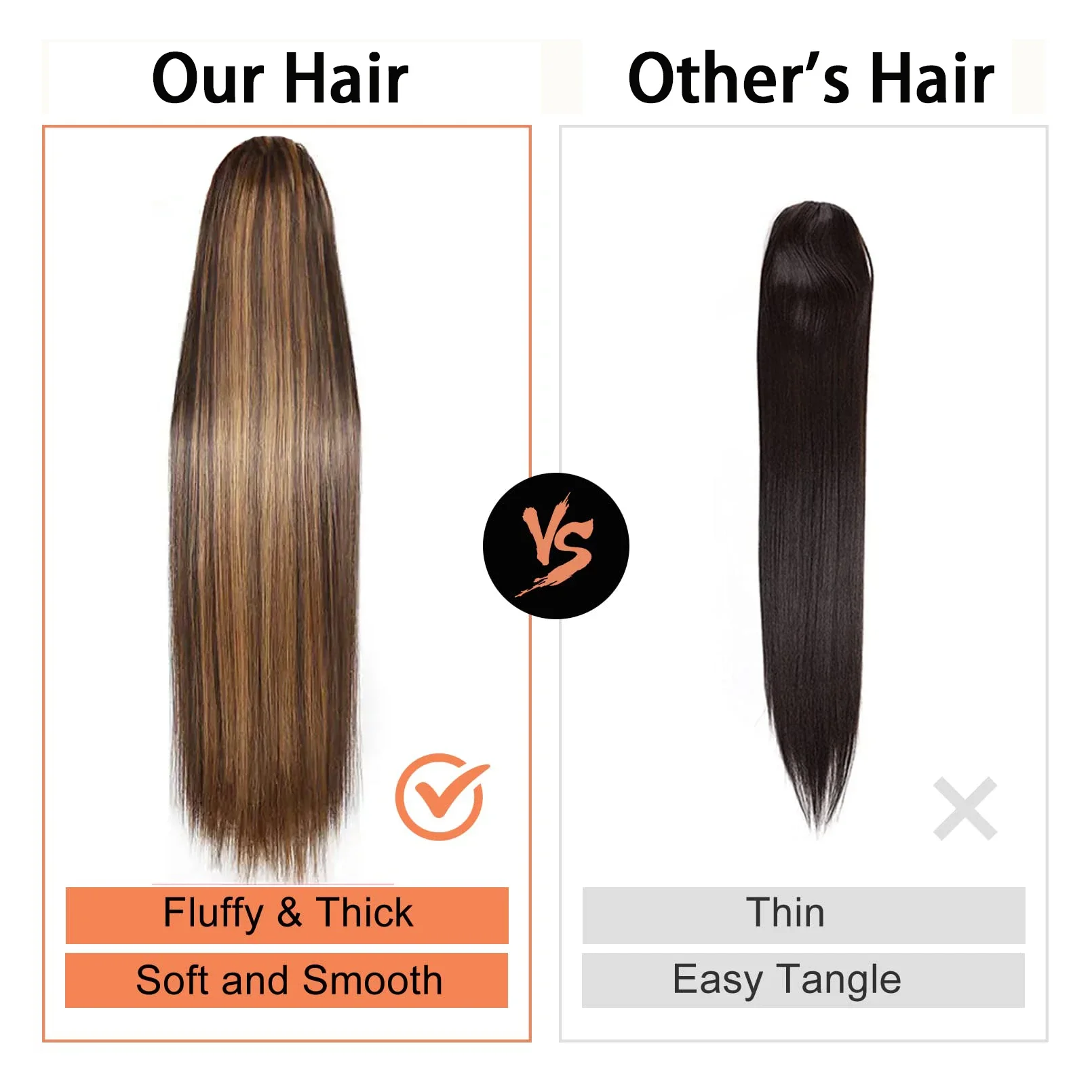 Straight Ponytail Human Hair Extensions P4/27 Color Drawstring Clip 22 24 26 Inches Women_voghion.com