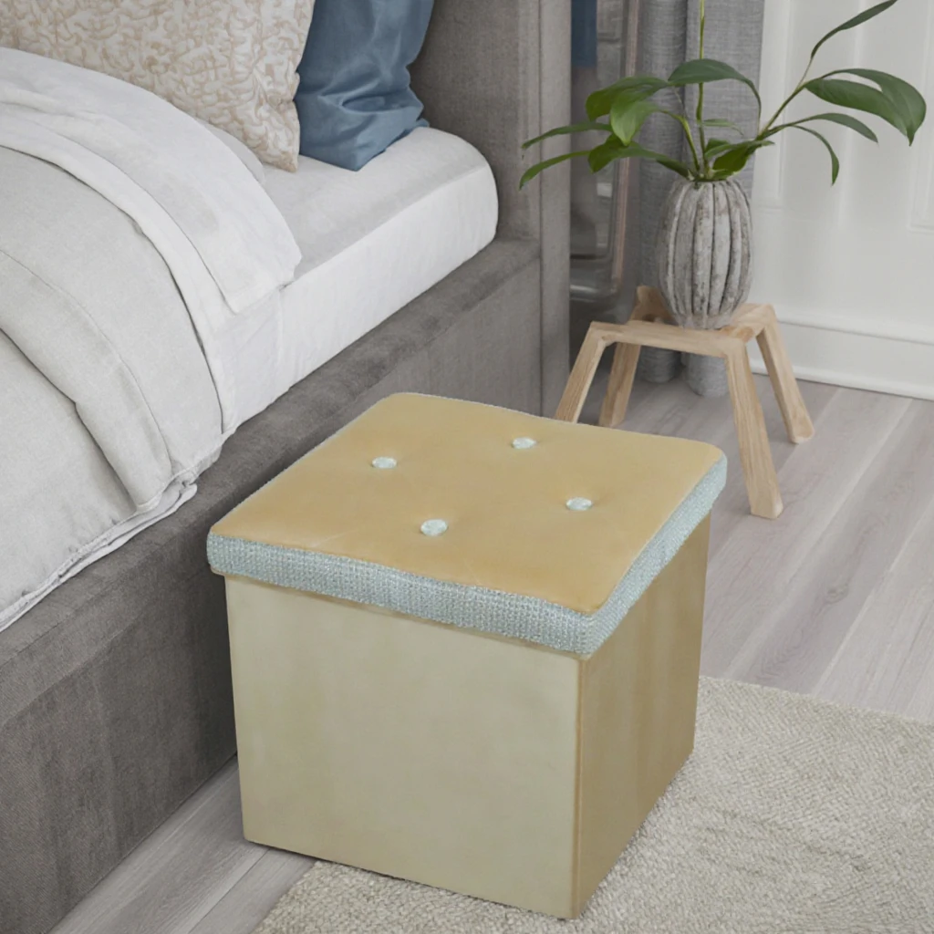 Modern Design Eco-Friendly Durable Foldable Velvet Storage Stool Convertible Ottoman for Bedroom Home Drill Factory Wholesale details