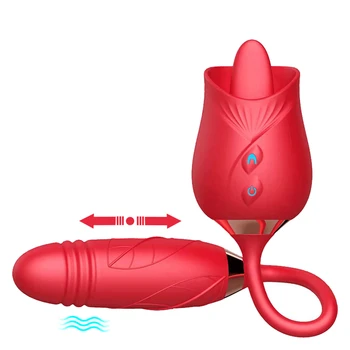 Rose Shape Sucking Vibrator Dildos Strong Shock Licking Teasing Double Heads Female Sex Toys