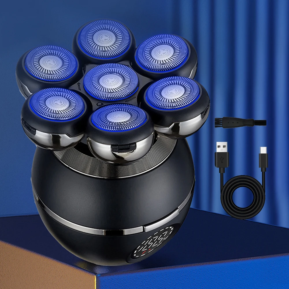 Customized Logo Men's Electric Shaver Black Rotary Bald Head Magnetic Shaver USB Power Waterproof Rechargeable Wireless Charging