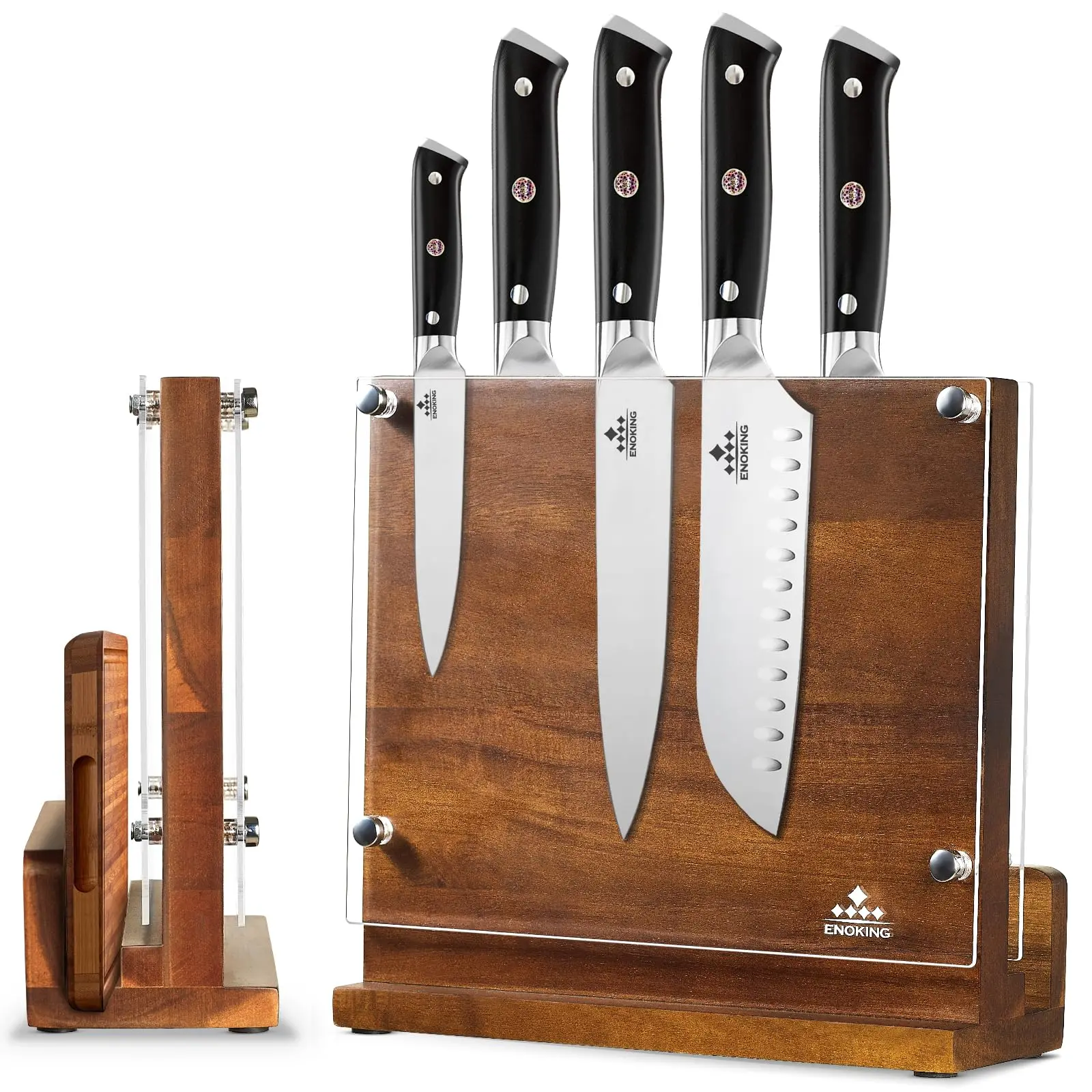 Magnetic Knife Block with Acrylic Shield, Double Side Kitchen Knife Holder Without Knives- Acacia Wood Universal Storage
