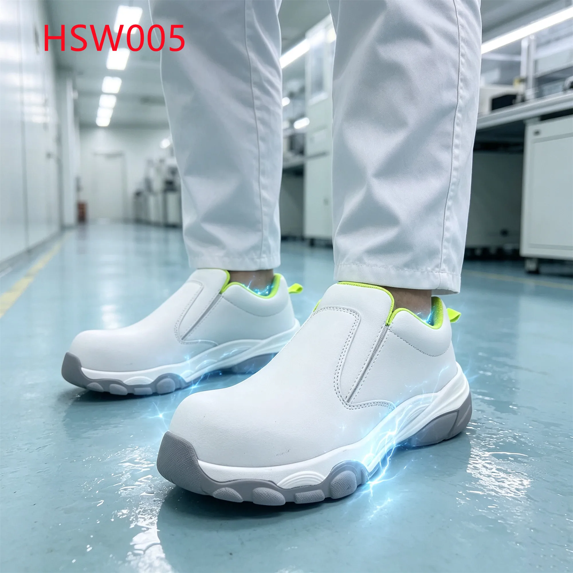 LXG,Medical&healthcare Fatigue-free Hua Singh White Safety Shoes Magic Tape Design ESD Work Clogs with Fiberglass Toe HSW005