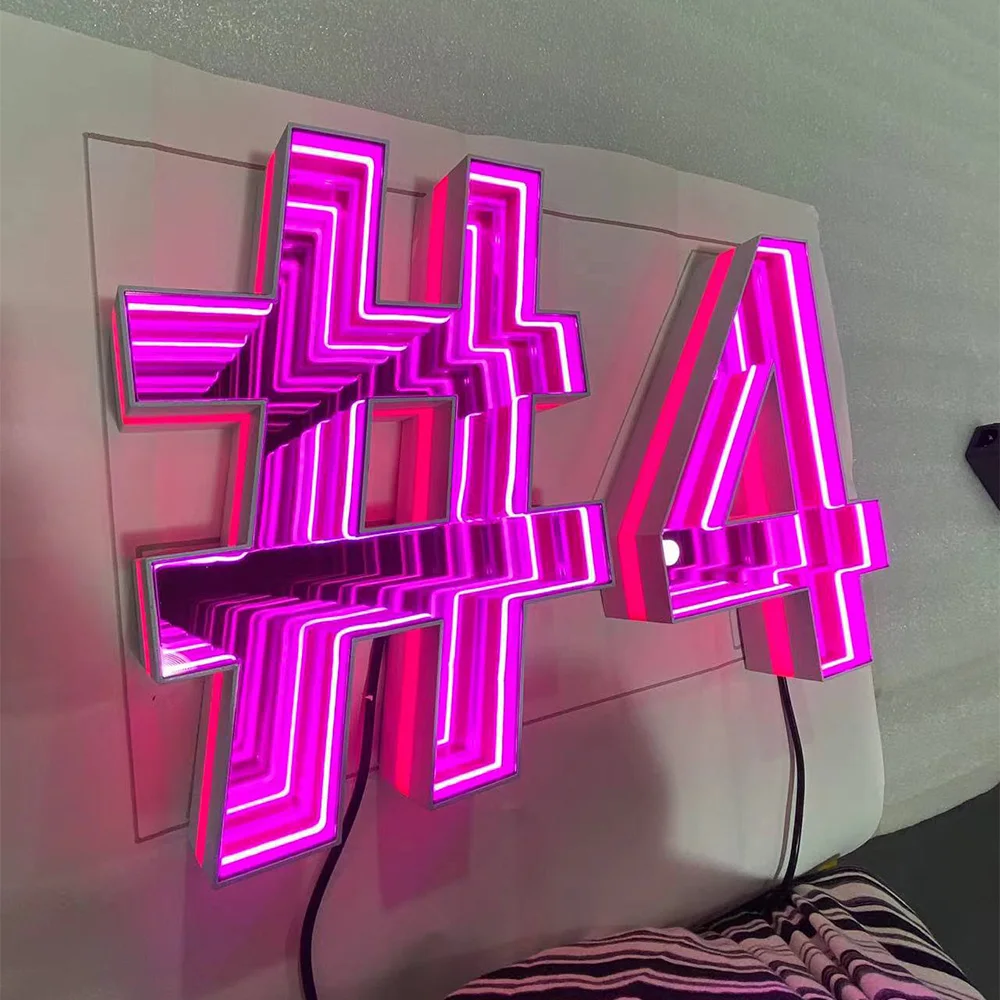 LED 3D Infinity Mirror Sign,Personalized Business Infinity Mirror Neon Sign,Custom LED Track Channel Letters