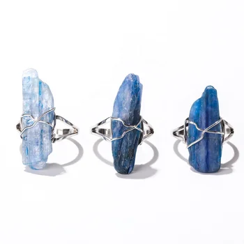Natural Blue Kyanite Rings Unique Jewelry,Retro Style Wire Wrapped Stone Kyanite Ring , Gift to Men