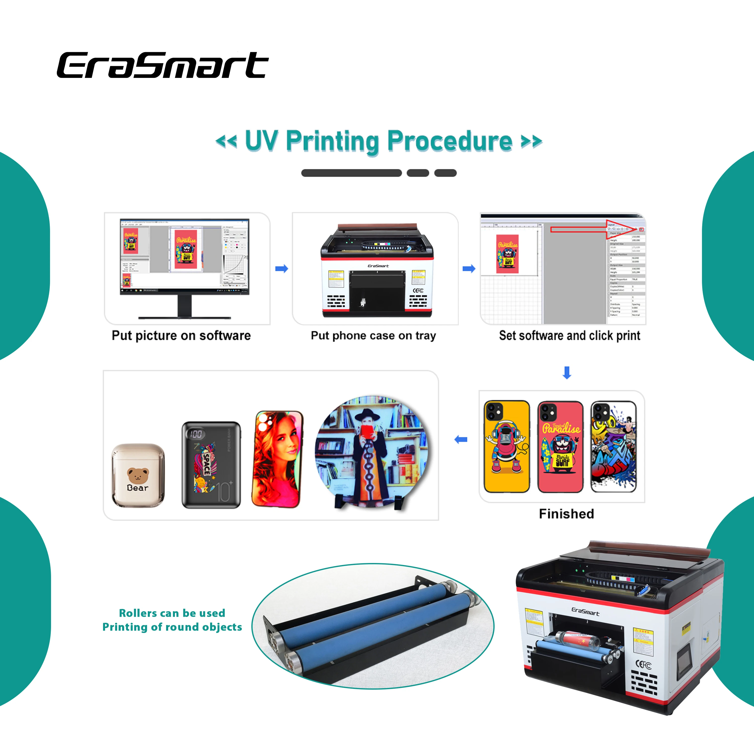 EraSmart A3 1390 Impresoras Digital Phone Case Printer UV Tennis Ball Logo  Printing Machine for Small Business, image size:3000x3000