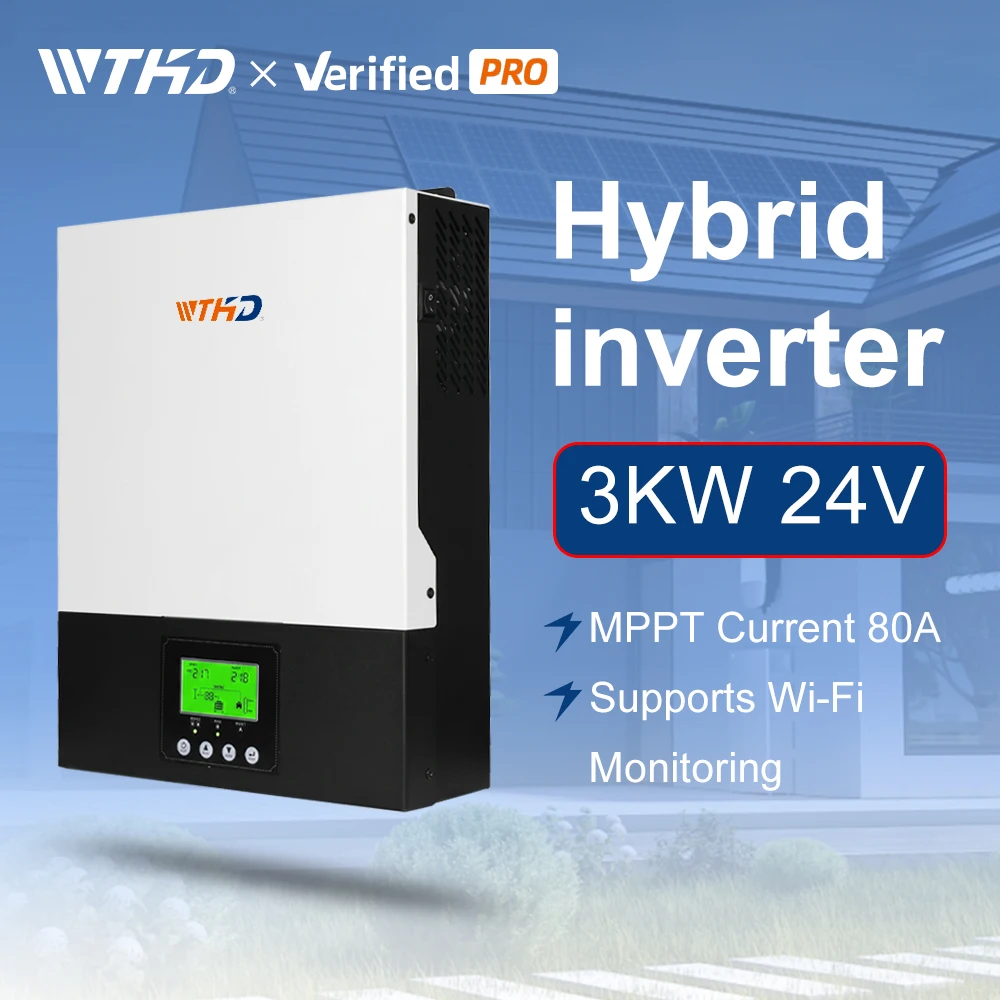 3KW 24V Pure Sine Wave MPPT off Grid Hybrid Solar Inverter 3000VA 3000W 80A Charger 90-430Vdc PV Range for Residential Power
