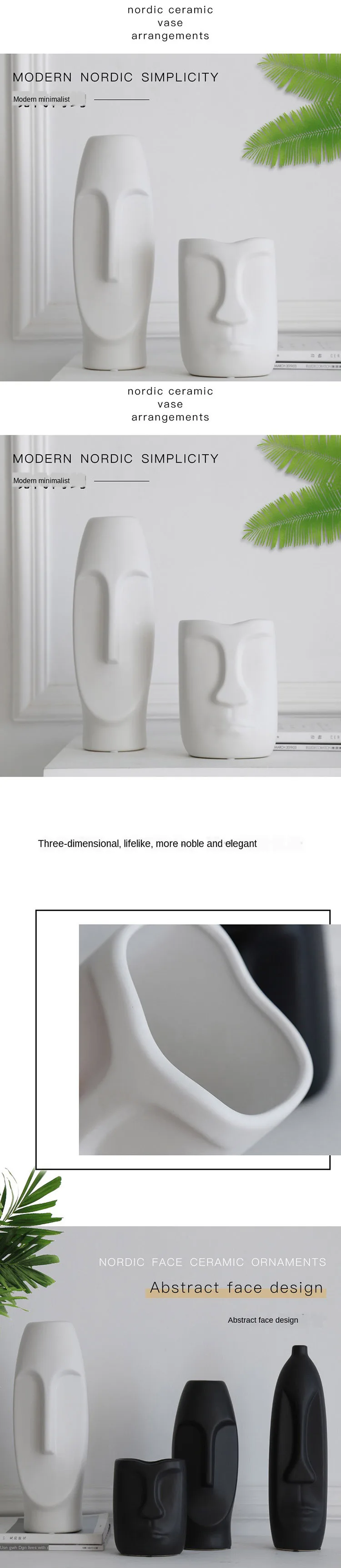 Décoration de maison en porcelaine de conception moderne de luxe avec design de visage 3D Vase en céramique d'art Accessoires décoratifs Table de bureau d'hôtel à domicile.jpg