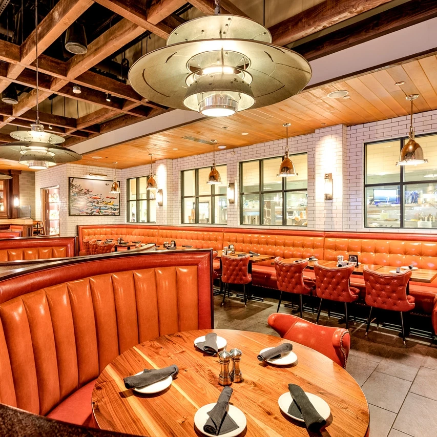 UPTOP One Stop Design Restaurant Booth Seating Orange Leather Corner Booth for Restaurant