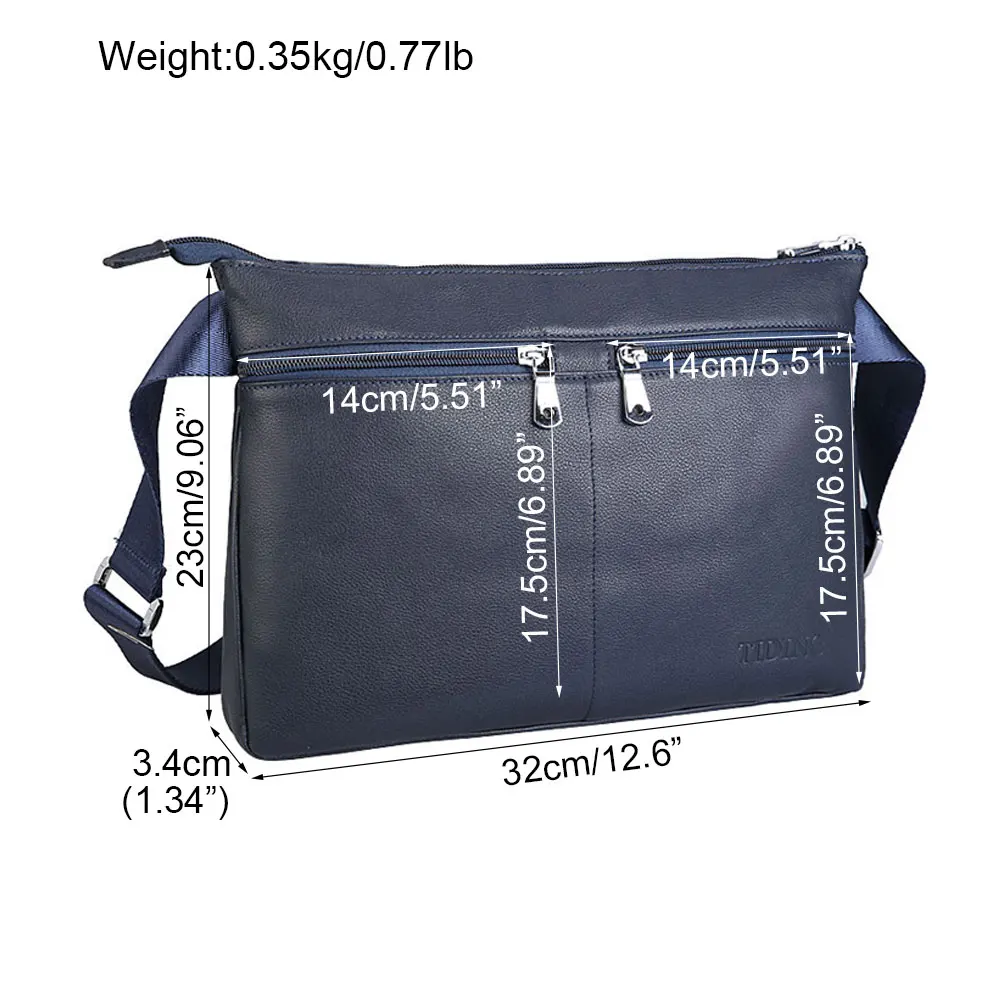 Tiding Brand Custom Blue Thin Minimalist Japanese Style Genuine Leather Crossbody Messenger Bag