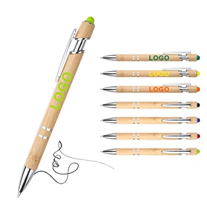 Wholesale Personalized 2 in 1 Multi-Color Touch Head Press Bamboo Pens with Custom Logo Print Eco Friendly Stylus Screen Phone