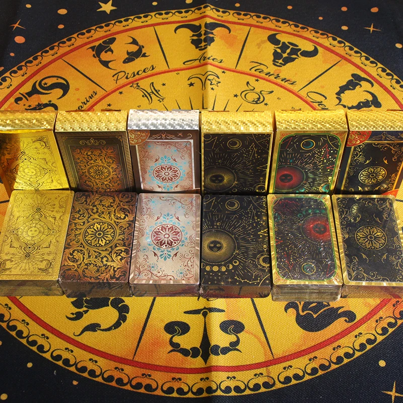 High Quality Plastic Oracle Waterproof Board Game Astrology Gift Gold Tarot Cards With Guide Book