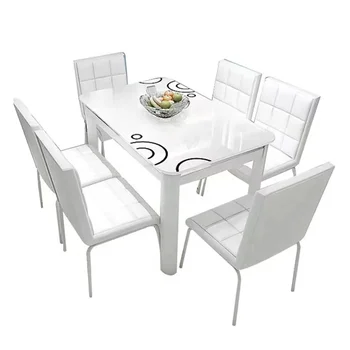 italian luxury modern white silver cafe  furniture restaurant home kitchen  round marble dining table set 6 seater