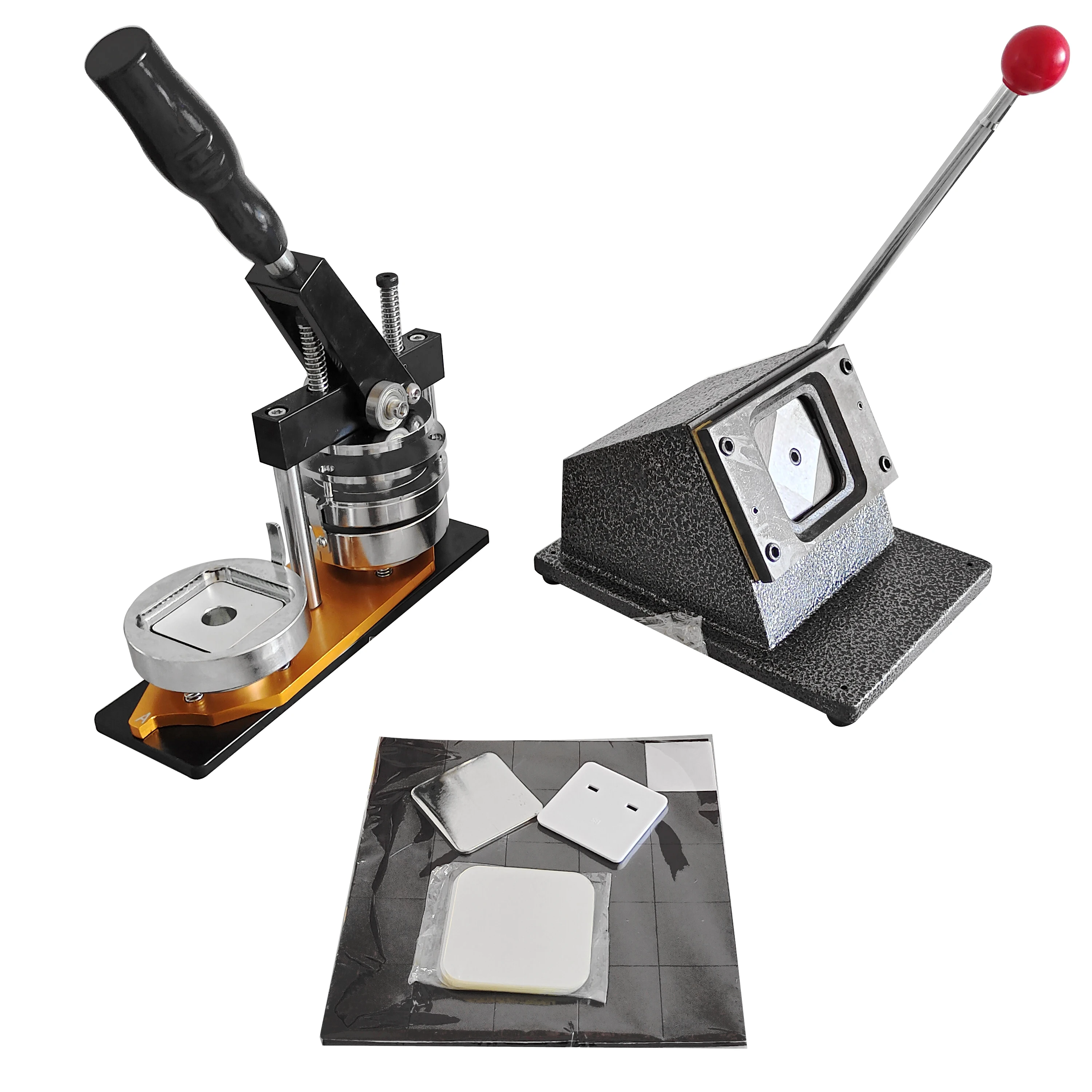 China Low Cost Angular Corner High Quality Polyester Button Machine Rectangle Shape Fridge Magnet Button Badge Making Machine