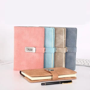 Hot Sale A5 Spiral Notebook Password Lock Canvas Notepad Hardcover Business Dairy Notebooks Students Office Use Gift Paper PU