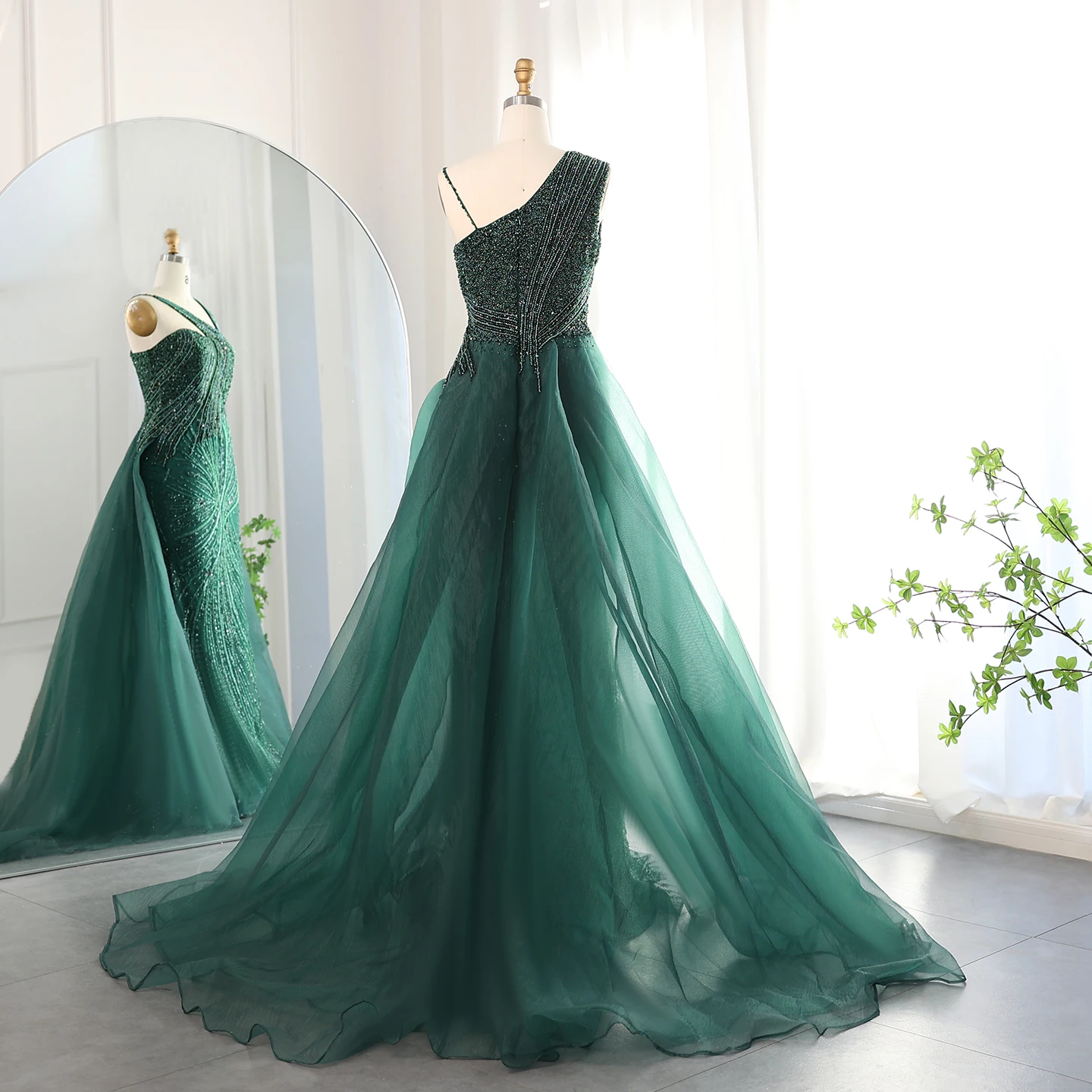 Sharon Said SS128 Luxury Emerald Green Evening Dress with Overskirt One  Shoulder Women Wedding Party Prom Formal Gown| Alibaba.com