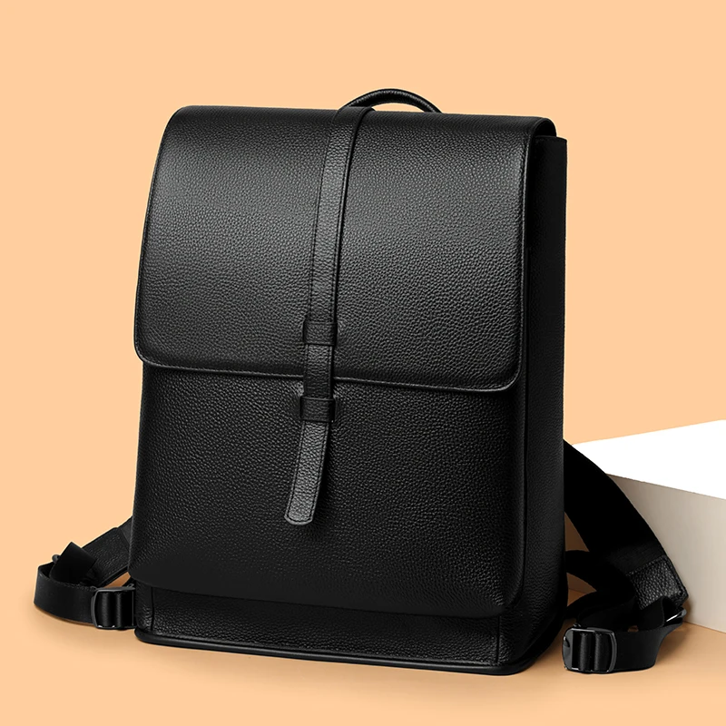 Custom Logo Genuine Leather Waterproof Zipper Hasp Closure Physiological Curve Back Shoulder Bag Men Women Laptop Backpack