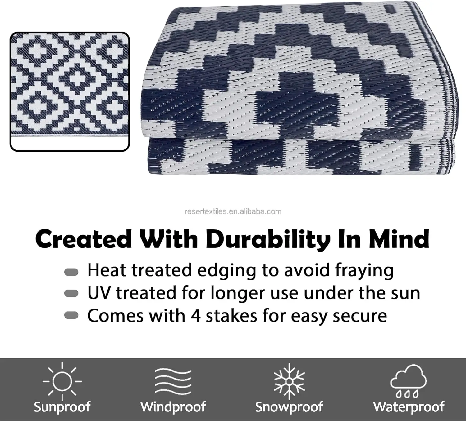 Waterproof Foldable Reversible Patio Area Rug for Outdoor RV UV Resistant Eco-Friendly Portable Plastic Mat for Picnic Deck