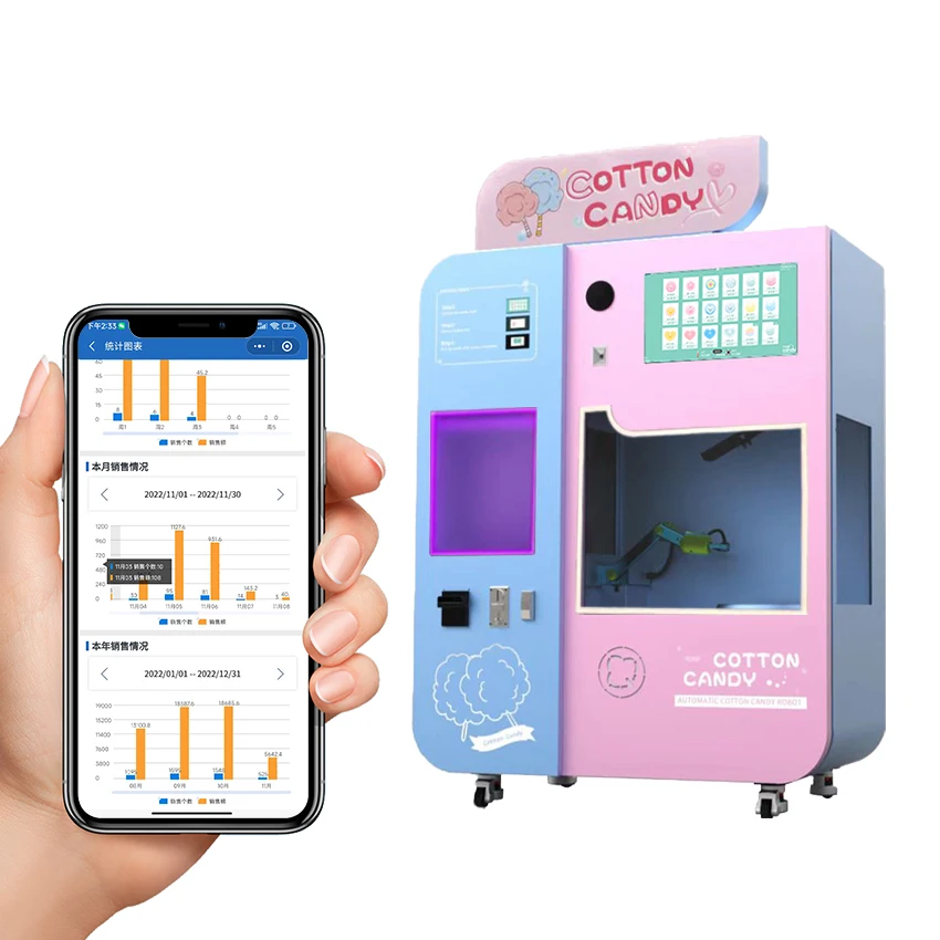 Suportahan ang multi-languauge Factory Direct Commercial Kids Automatic Street Cotton Floss Candy Vending Machine