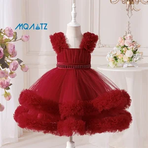 MQATZ Floral Satin Kids Dresses for Girls O-Neck Formal Party and Birthday Knee-Length Beautiful Flower Girls Dress L6009