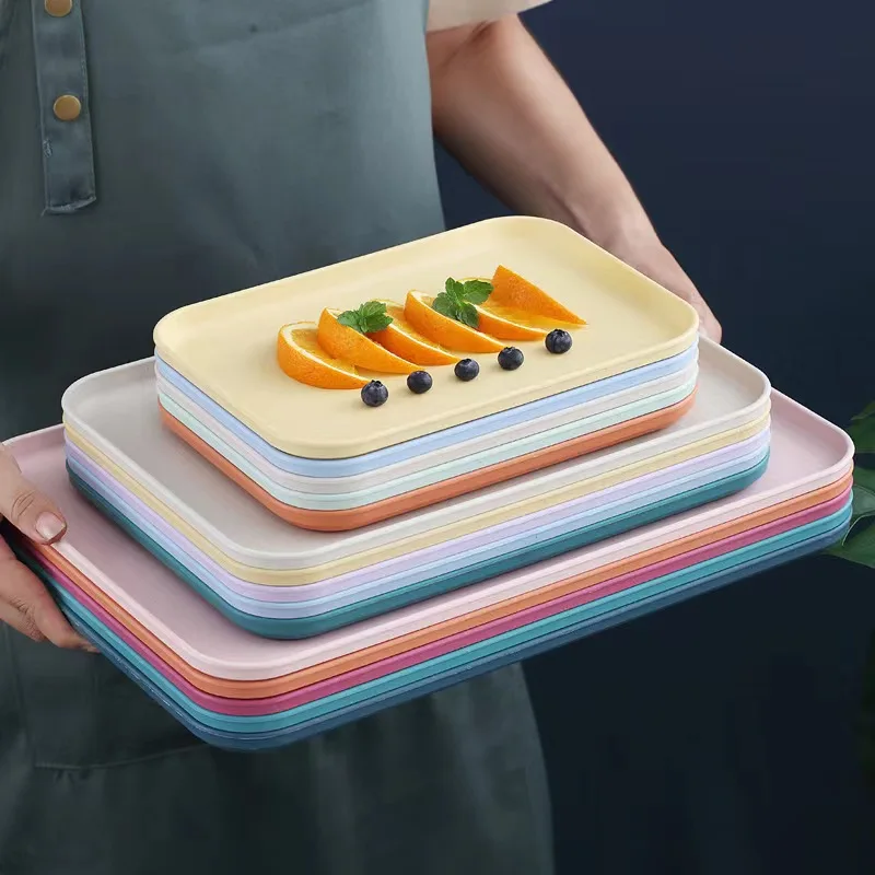 Wholesale Stackable Service Tray Decorativas Bandejas De Plastico Decor Cheap Plastic Bulk Food Bread Fruit Trays Serving