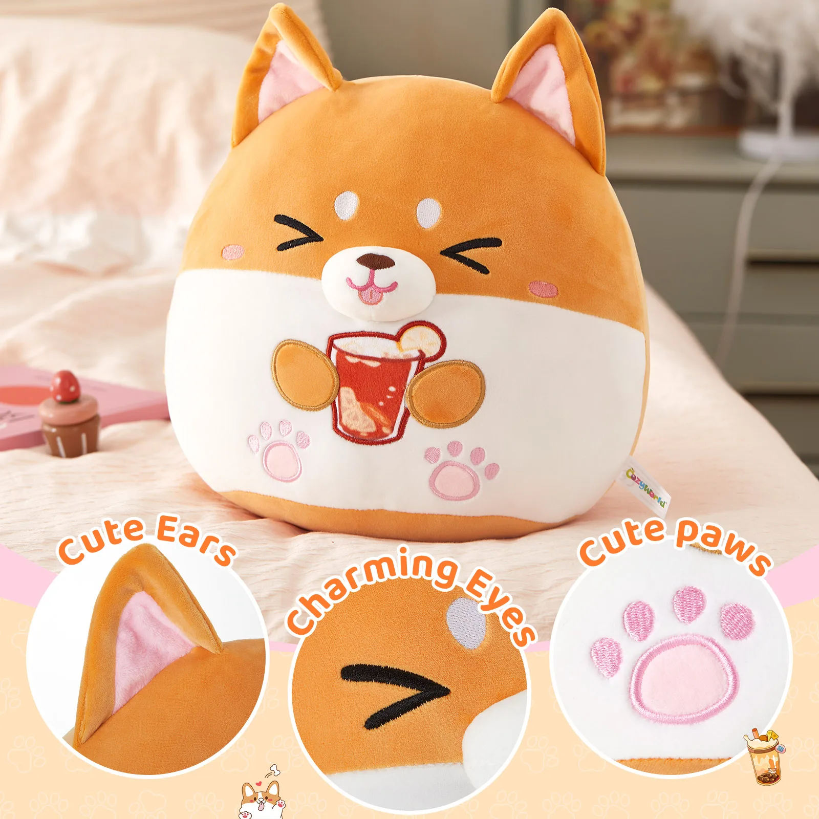 Customized Orange Corgi Dog Plush Toy Stress Relief