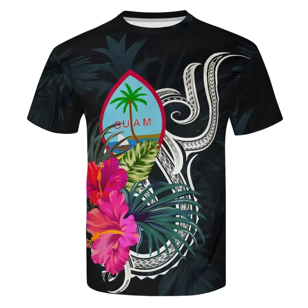 Wholesale Short Sleeve men Tops Polynesian tribal design Printing T-shirt  men O-neck T Shirt for males Summer T shirt black Guam style From  m.