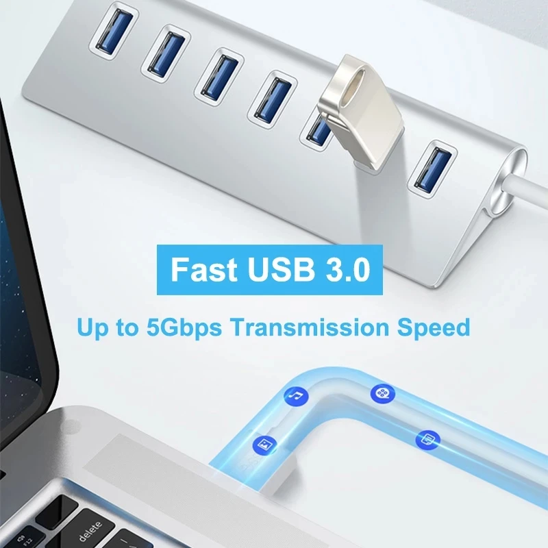 Высокоскоростной USB-концентратор 5 Гбит/с 7 портов разветвитель мультипорт для ноутбука 3