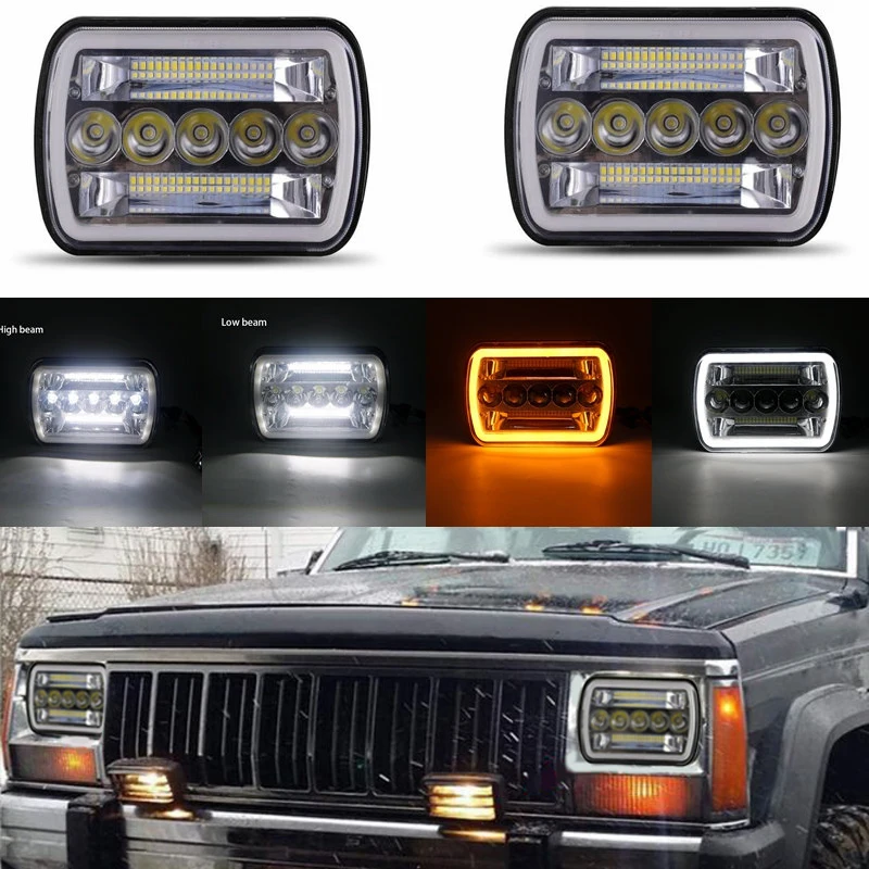 7x6 LED Headlights GoodRun 5x7 Rectangle High/Low beam With White DRL Light Dot Approved for Jeep Wrangler YJ Cherokee XJ H6054 H6054LL 6054 H5054 H6014 H6052 6052 6053 69822 2pcs 