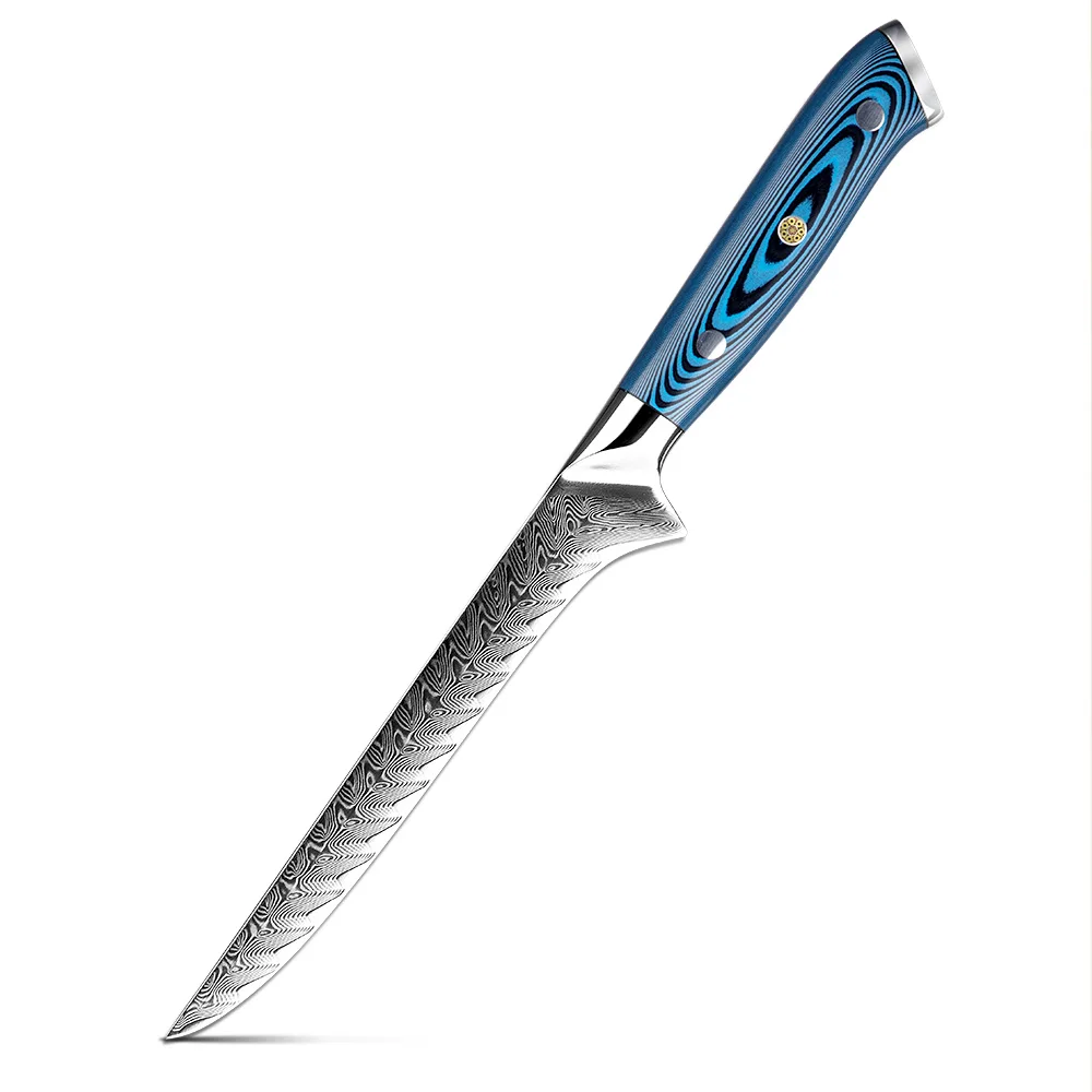 6inch Ladder Pattern AUS10 73layers Damascus Steel Fishing Fillet Knife Bone Cutter Boning Knife