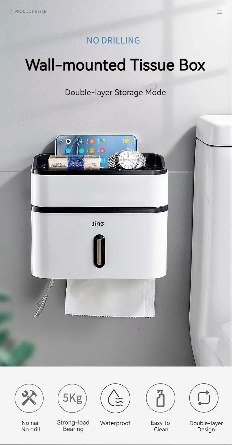 Double Layer Wall-Mounted Tissue Box Holder Plastic Facial Dinning Table Cover for Toilets supplier