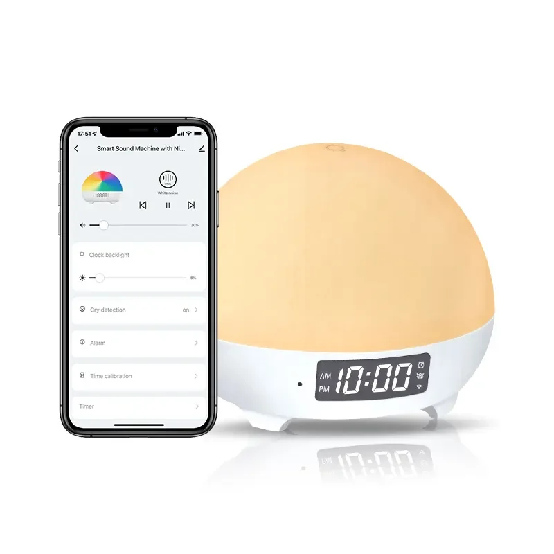 Smart White Noise Sound Temperature Detection Smart Baby Night Light Baby Cry Detection App Control to Set up Your Sleep Routine