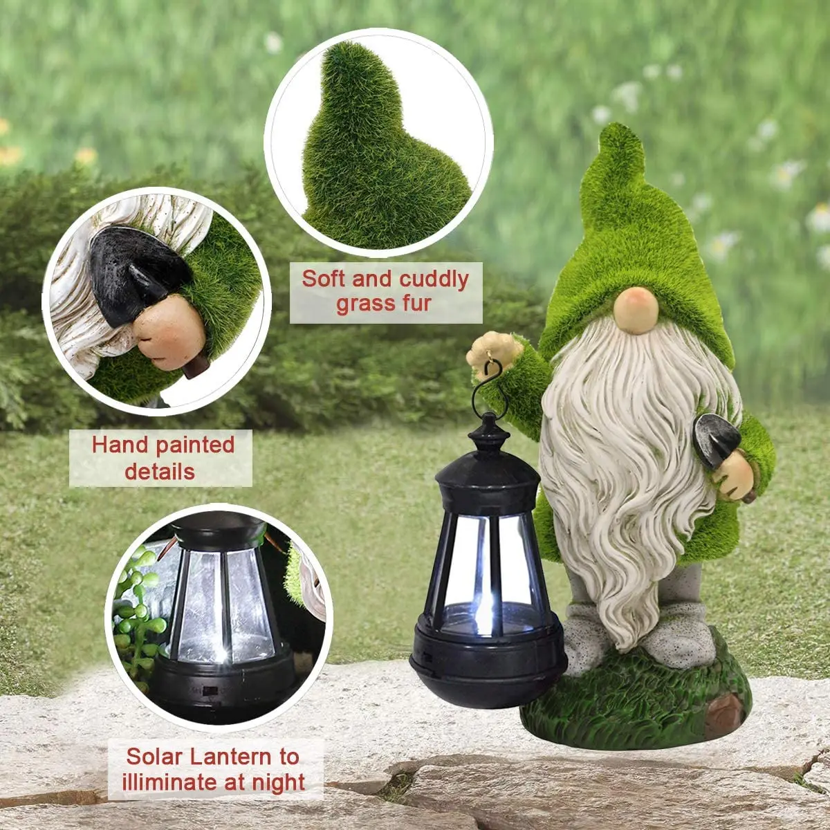 Gnome Yard Art - Handmade Resin Garden Gnomes with Solar Light