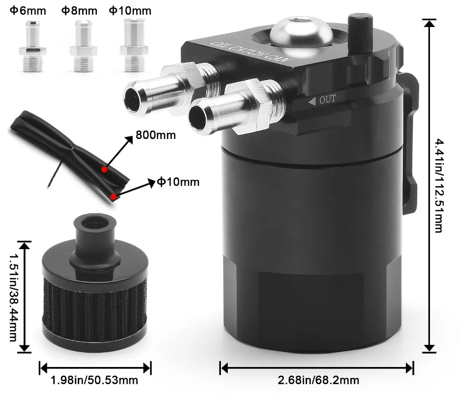 High Quality Universal Car Oil Catch Baffled Kit 300ml Breather 3/8