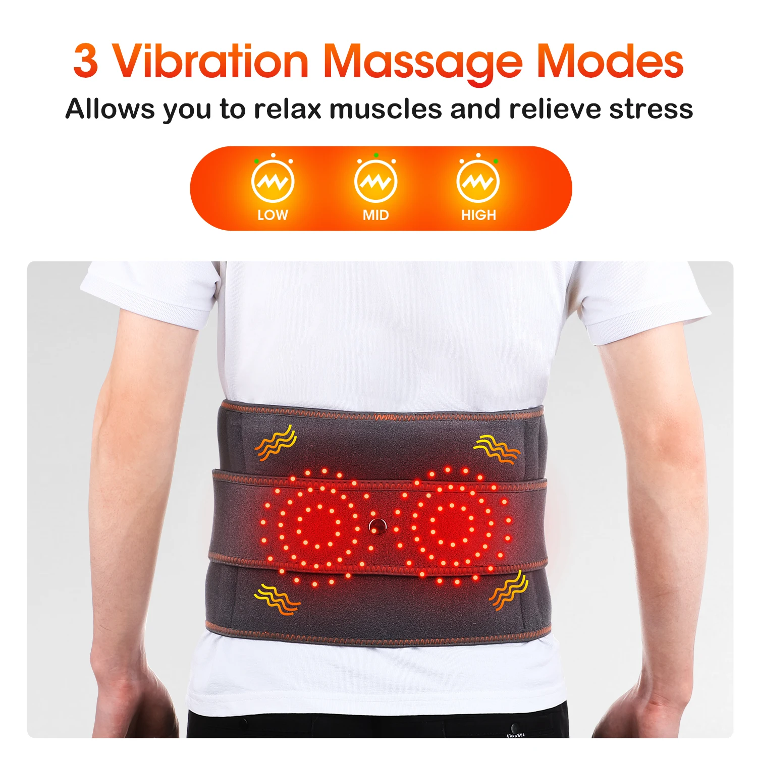 Cordless Electric Lumbar Support Far Infrared Heating Vibration Waist ...