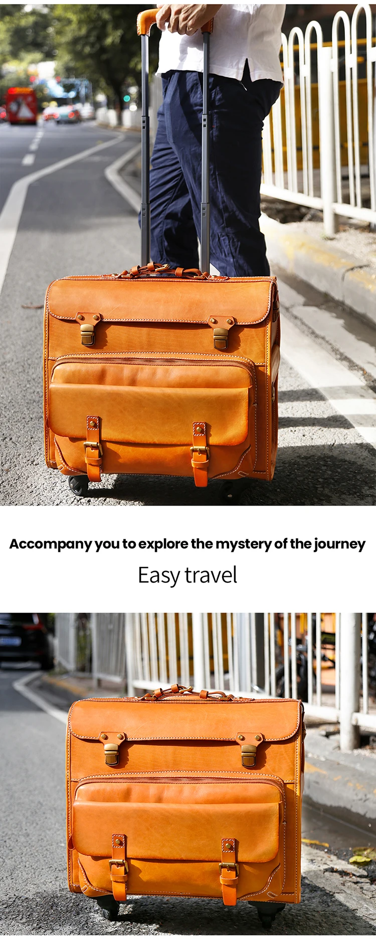 Luxury Travel Suitcase Trolley Bag Luggage 4 Wheels Carry On Vintage Cowhide Leather Overnight Rolling Luggage Bags