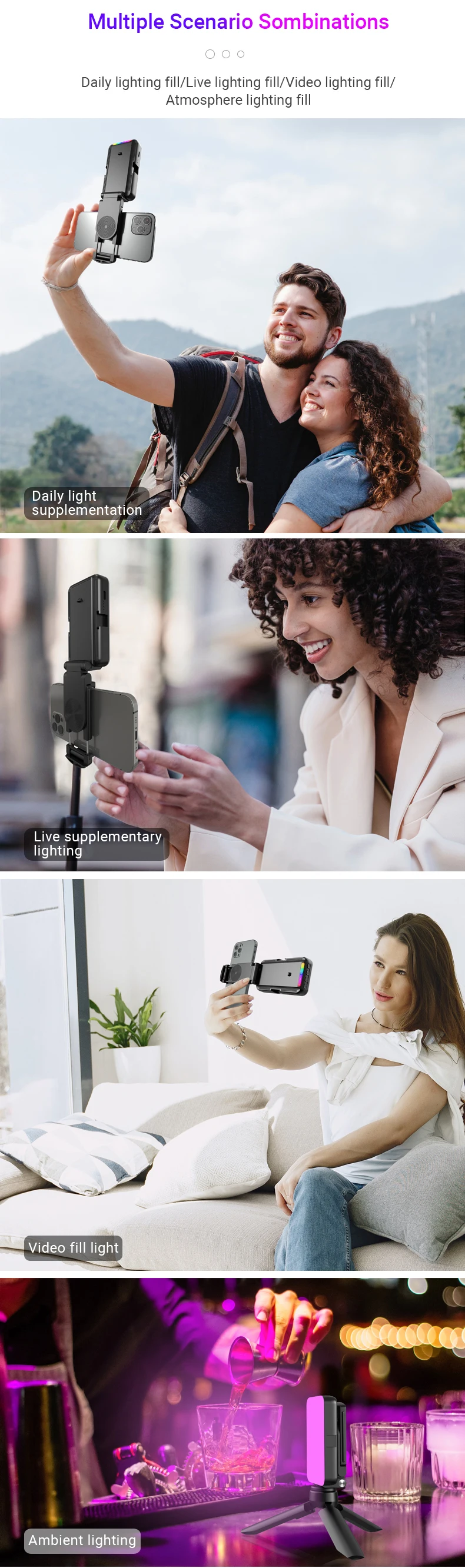 RGB LED Pocket Smartphone Fill Light Video Lamp with Phone Clip Portable for Selfie Makeup Live Show Photographic Lighting