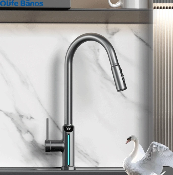 product high quality kitchen sink digital display  faucets commercial 304 sus pull down sprayer spring kitchen faucet sink tap-21