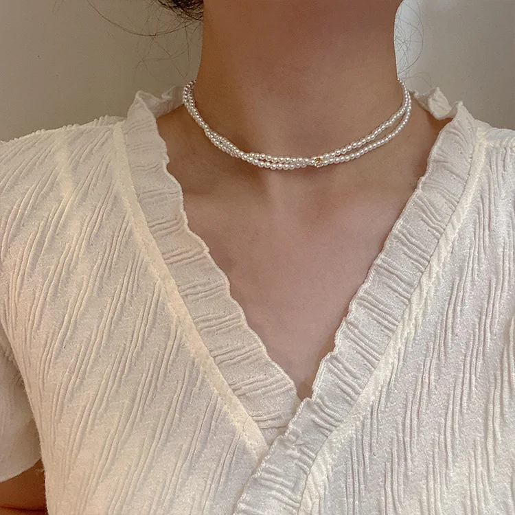 New Zircon Double Strand Pearl Necklace 