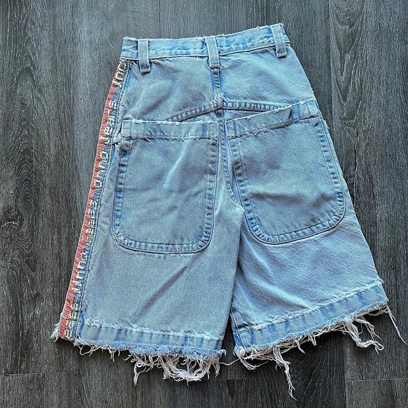 Customized High Quality Streetwear Acid Pickling Lower Hem Cut Edge Denim Short Pants HeavyWeight Vintage Shorts Jeans for Men gallery 2