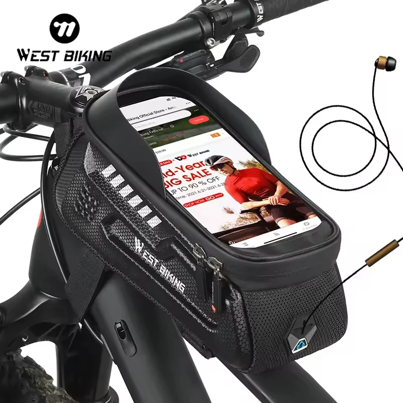 WEST BIKING Bicycle Bag Cycling Top Front Tube Frame Bag Waterproof Phone  Sport Storage Touch Screen MTB Road Bike Bag