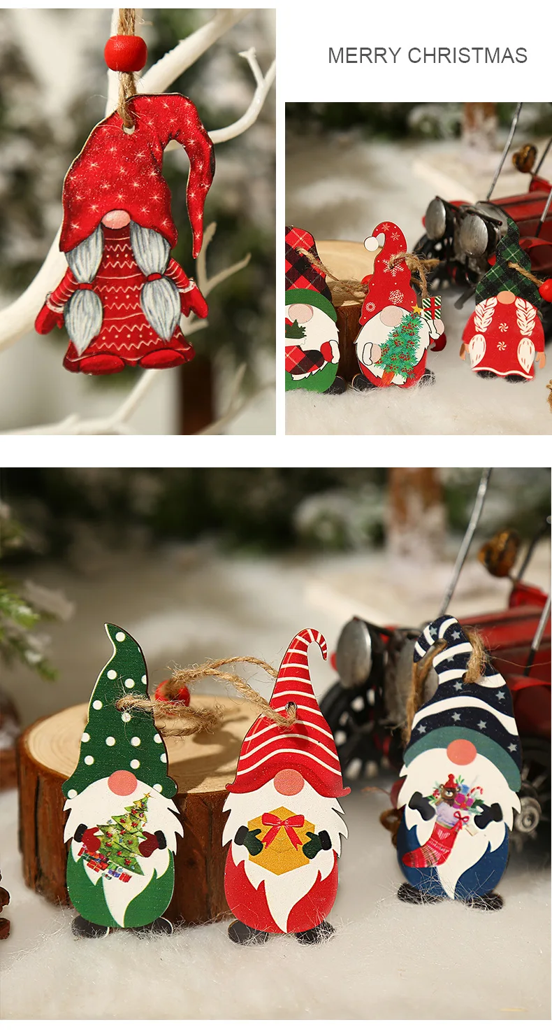 9pcs Navidad 2022 New Year 2023 Gift Christmas Tree Gnomes Wooden Pendants Ornaments Christmas Decorations for Home Noel Deco