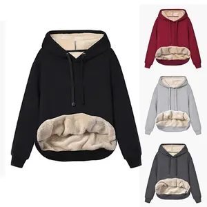 Autumn and Winter Women's Clothing Warm Lamb Fleece Pocket Hoodie Sweatshirt
