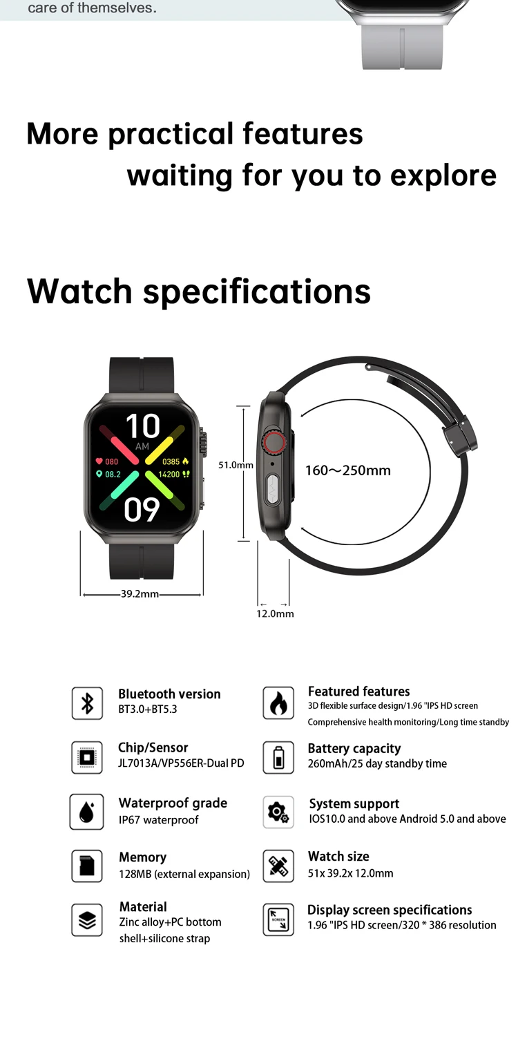 Nx15 Smart Watch With Ecg Monitor 1.96 Inch Large Curved Screen ...